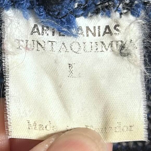 Yari Artesanias Sweater Jacket Large Wolf Nature wool Ecuador Blue‎ Hoodie VTG - Picture 13 of 14